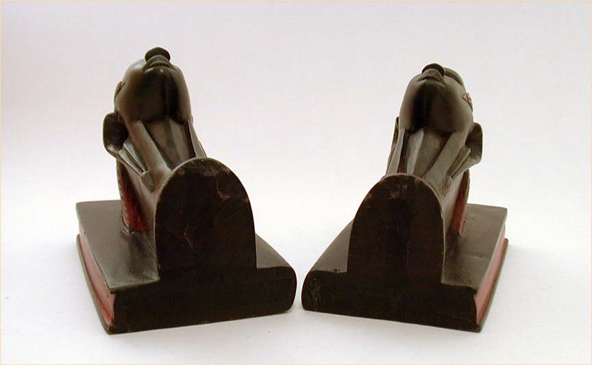 African Carved Wood Elegant Stylized Heads Bookends African Carved Wood Elegant Stylized Heads Bookends