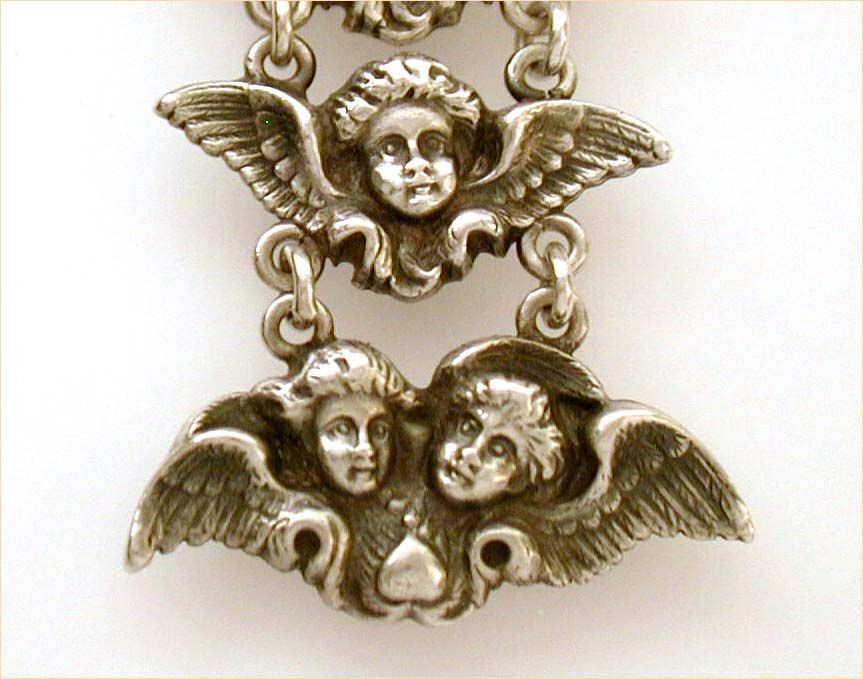 Superb Victorian Sterling Long Angels Watch Fob Superb Victorian Sterling Long Angels Watch Fob