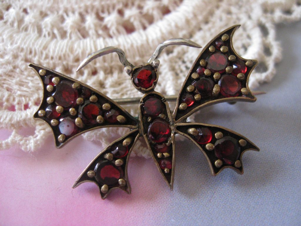 Victorian Bohemian Garnet Butterfly Pin January Birthstone Victorian Bohemian Garnet Butterfly Pin January Birthstone