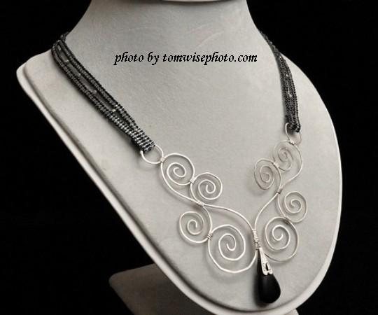 Sterling Silver Scroll Necklace with Black Onyx Teardrop Sterling Silver Scroll Necklace with Black Onyx Teardrop