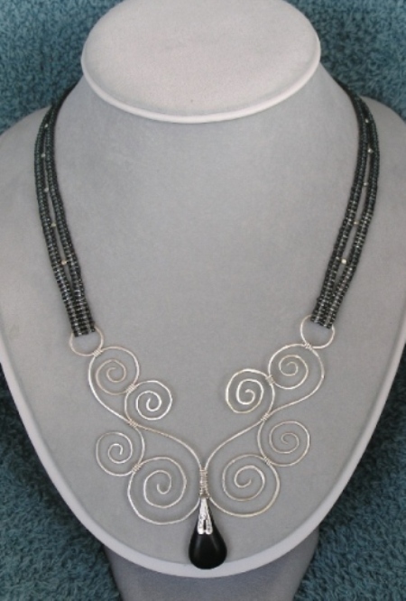Sterling Silver Scroll Necklace with Black Onyx Teardrop Sterling Silver Scroll Necklace with Black Onyx Teardrop