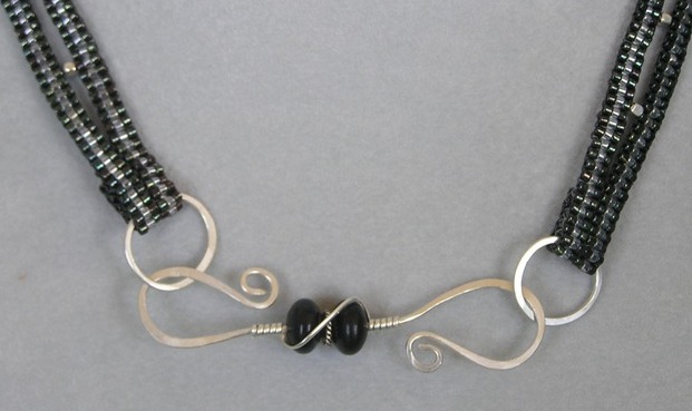 Sterling Silver Scroll Necklace with Black Onyx Teardrop Sterling Silver Scroll Necklace with Black Onyx Teardrop