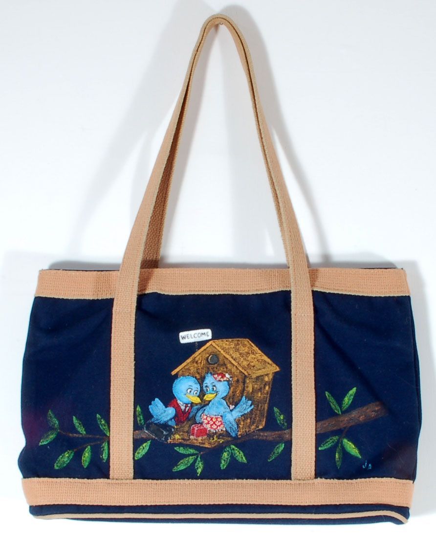 Vintage Bluebird Navy Blue Tan Shoulder Handbag Tote Purse Vintage Bluebird Navy Blue Tan Shoulder Handbag Tote Purse