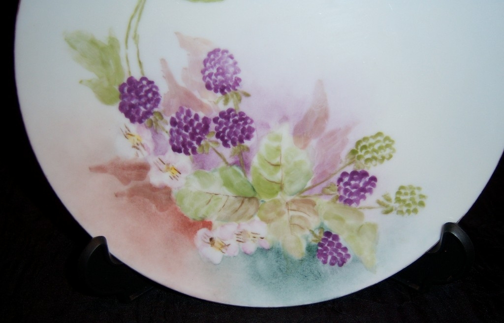 Hermann Ohme Silesia Hand Painted Black Berries Plate Hermann Ohme Silesia Hand Painted Black Berries Plate