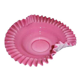 Fenton Pink and White Crimped Console Bowl Fenton Pink and White Crimped Console Bowl