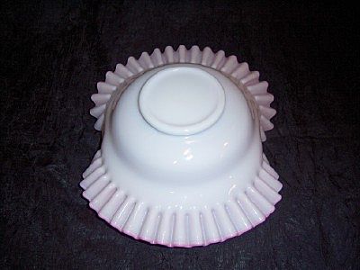Fenton Pink and White Crimped Console Bowl Fenton Pink and White Crimped Console Bowl