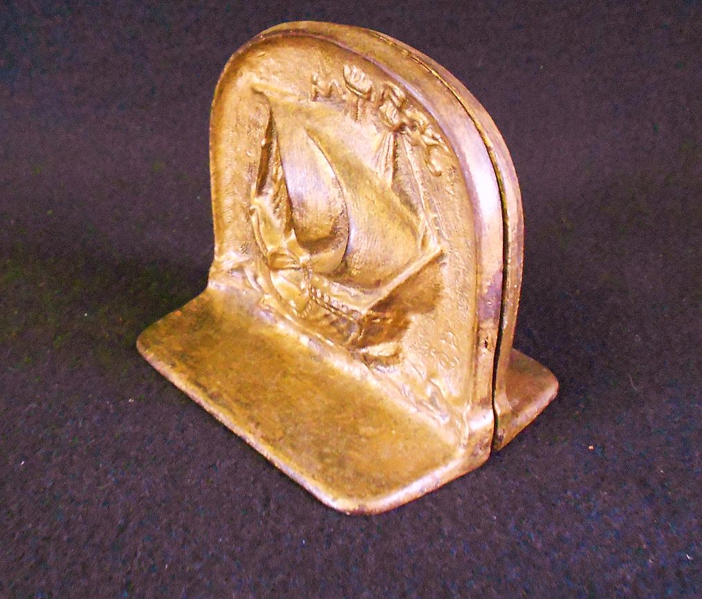 1925 Cast Iron Ship Bookends Signed Snead 1925 Cast Iron Ship Bookends Signed Snead