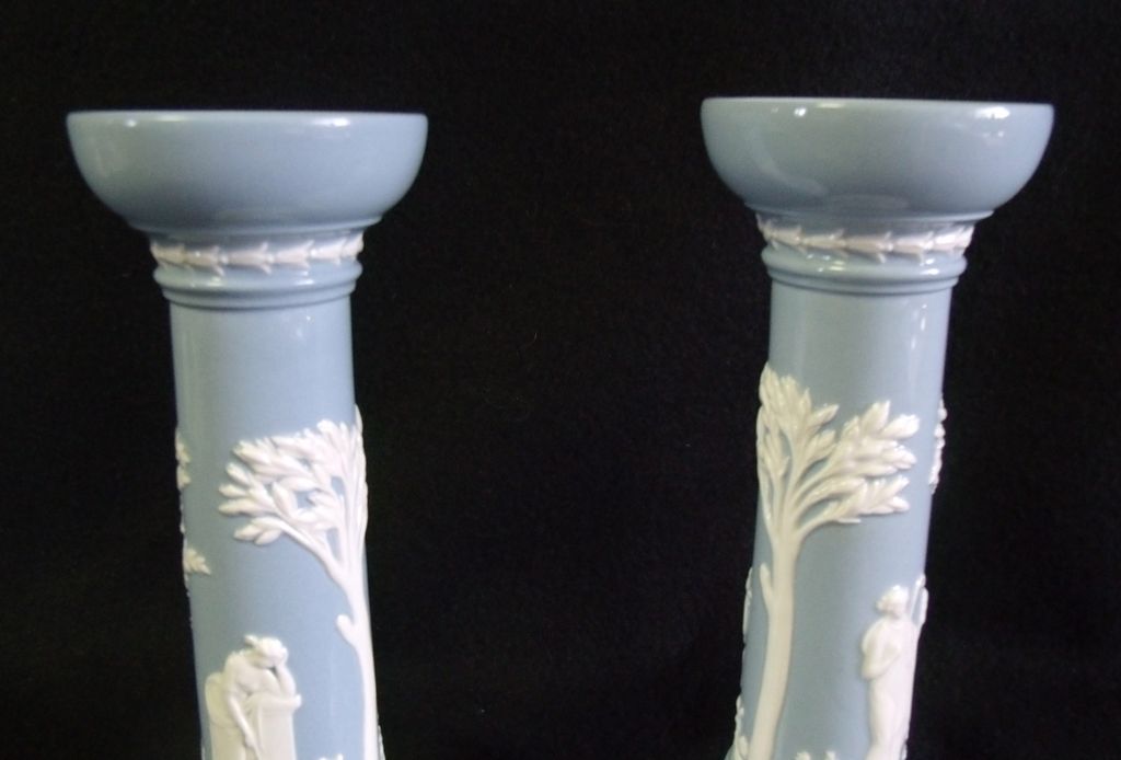 Pair of Wedgwood Candlestick Holders - Blue Queen's Ware Pair of Wedgwood Candlestick Holders - Blue Queen's Ware