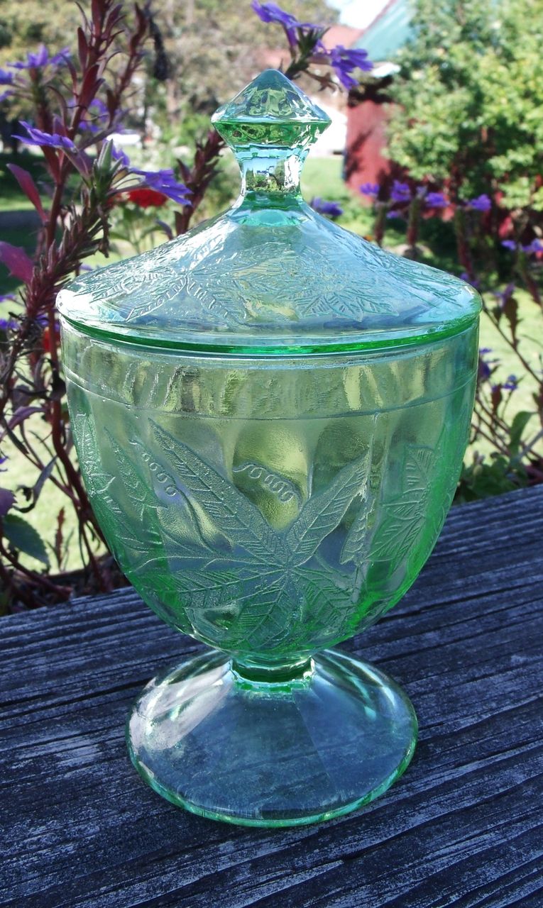 Jeannette Green Depression Glass Floral or Poinsettia Group Jeannette Green Depression Glass Floral or Poinsettia Group