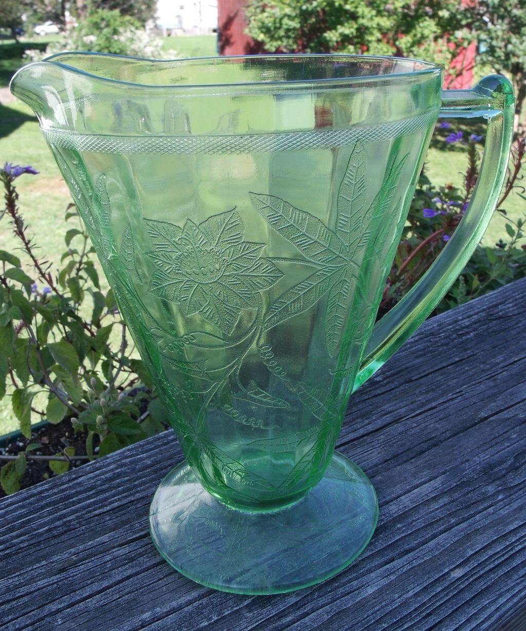 Jeannette Green Depression Glass Floral or Poinsettia Group Jeannette Green Depression Glass Floral or Poinsettia Group