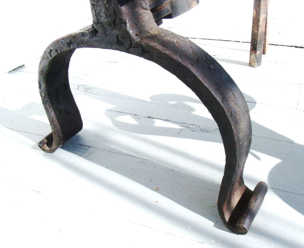 Pair of Arts and Crafts Cast Iron Andirons Pair of Arts and Crafts Cast Iron Andirons
