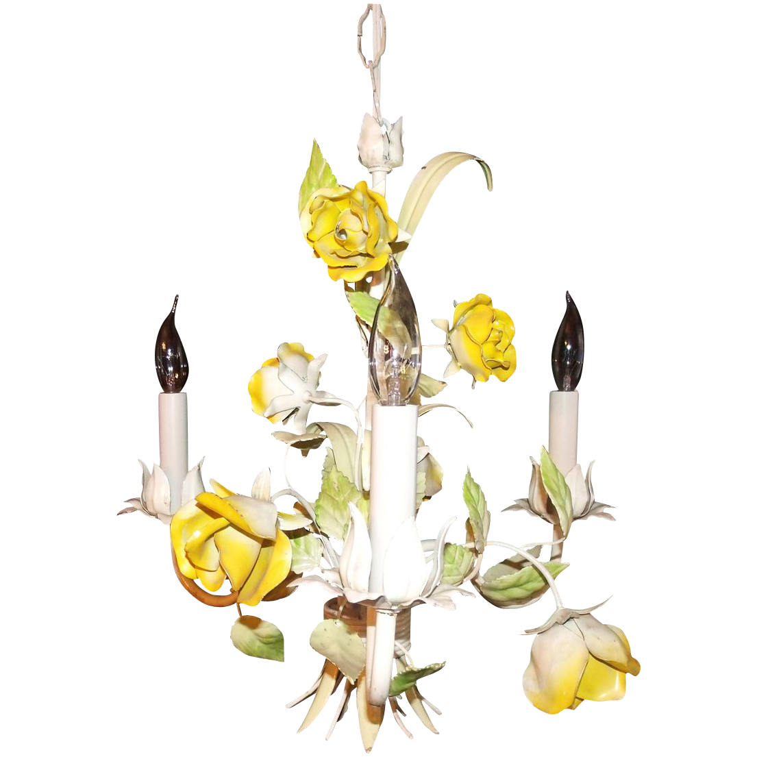 Petite Italian Tole Yellow Rose Chandelier Petite Italian Tole Yellow Rose Chandelier