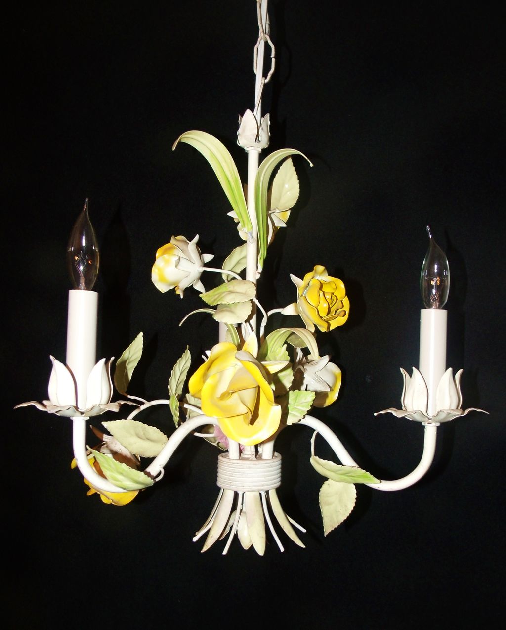 Petite Italian Tole Yellow Rose Chandelier Petite Italian Tole Yellow Rose Chandelier