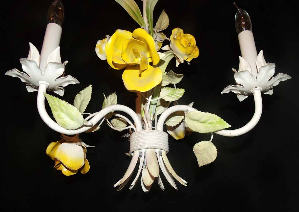Petite Italian Tole Yellow Rose Chandelier Petite Italian Tole Yellow Rose Chandelier