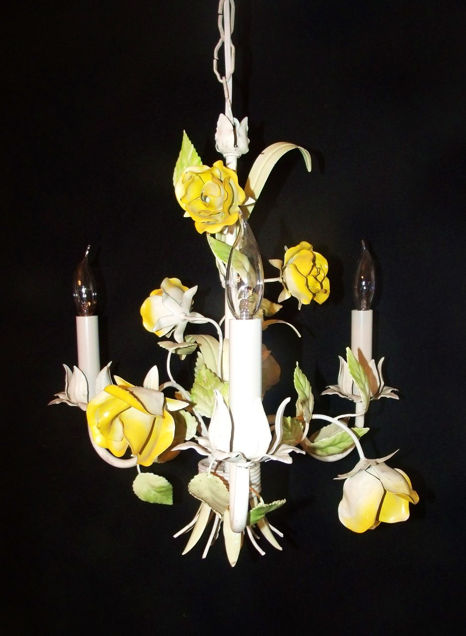 Petite Italian Tole Yellow Rose Chandelier Petite Italian Tole Yellow Rose Chandelier