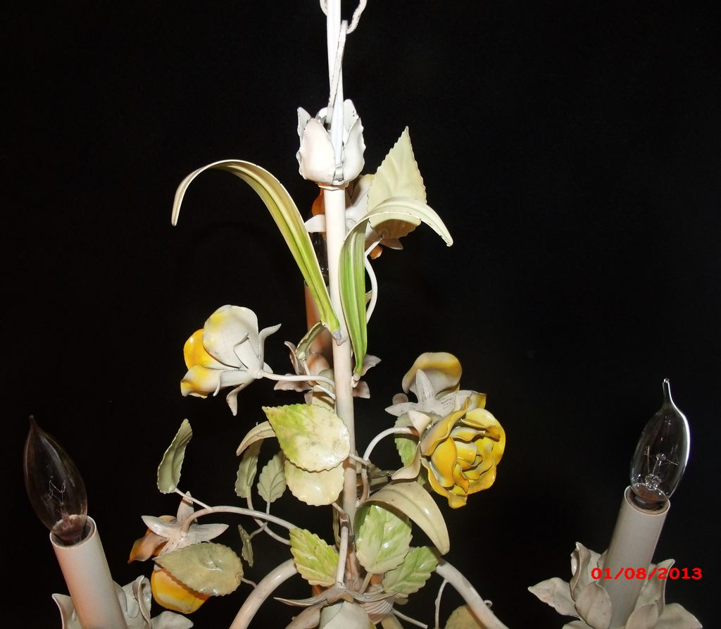 Petite Italian Tole Yellow Rose Chandelier Petite Italian Tole Yellow Rose Chandelier