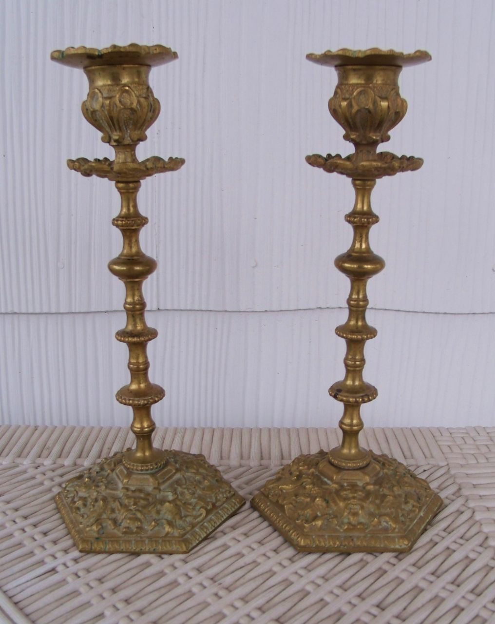 Pair of Ornate Figural Brass Candlesticks Pair of Ornate Figural Brass Candlesticks