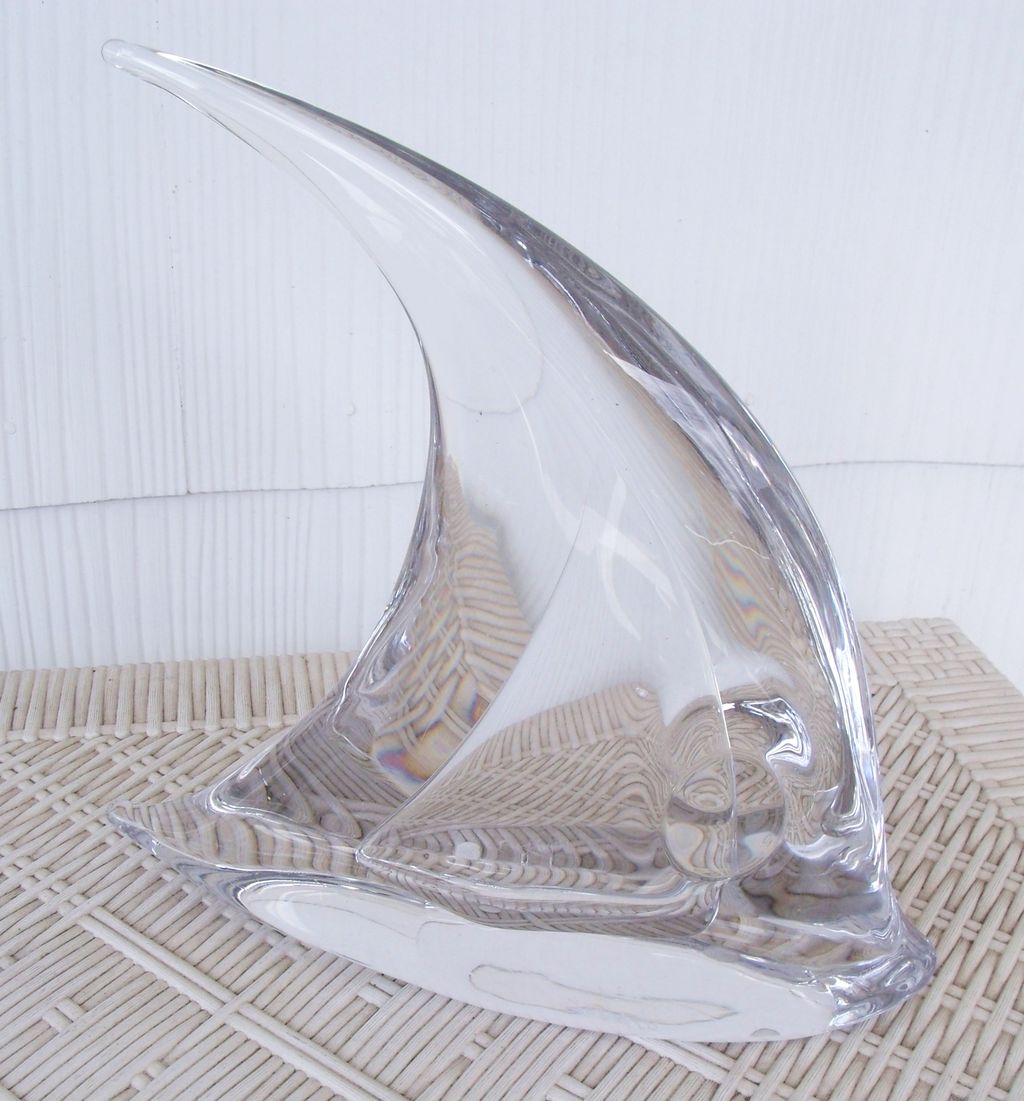 ART GLASS Clear Crystal Angel fish Mid Century Signed Brogi ART GLASS Clear Crystal Angel fish Mid Century Signed Brogi