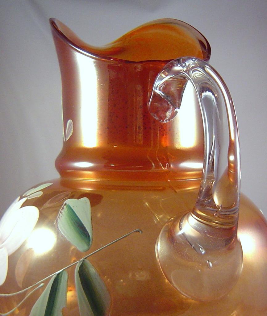 Hand Painted Enameled Lotus Water Set by Fenton Hand Painted Enameled Lotus Water Set by Fenton