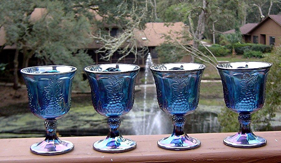 Harvest Blue Carnival Water Set with Goblets ca 1971 Harvest Blue Carnival Water Set with Goblets ca 1971