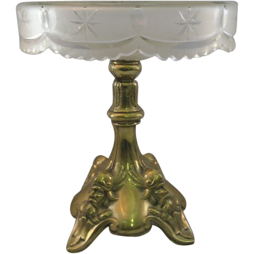 Cut Glass Compote With Metal Base Cut Glass Compote With Metal Base