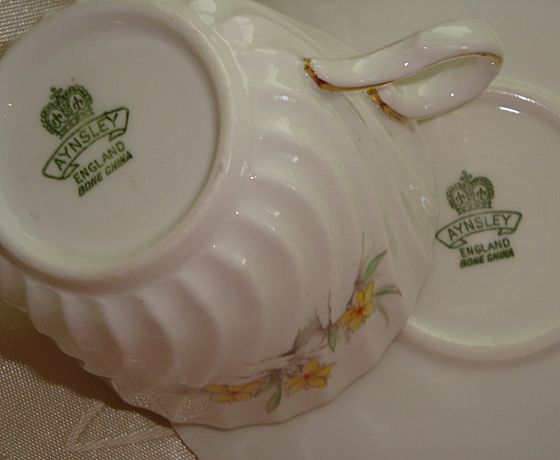 Signed JA Bailey Aynsley Floral Demitasse Coffee Cup and Saucer Signed JA Bailey Aynsley Floral Demitasse Coffee Cup and Saucer