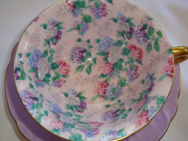 Shelley Summer Glory Mauve Tea Cup & Saucer ~ Oleander Shape ~ Pattern 13418 Shelley Summer Glory Mauve Tea Cup & Saucer ~ Oleander Shape ~ Pattern 13418