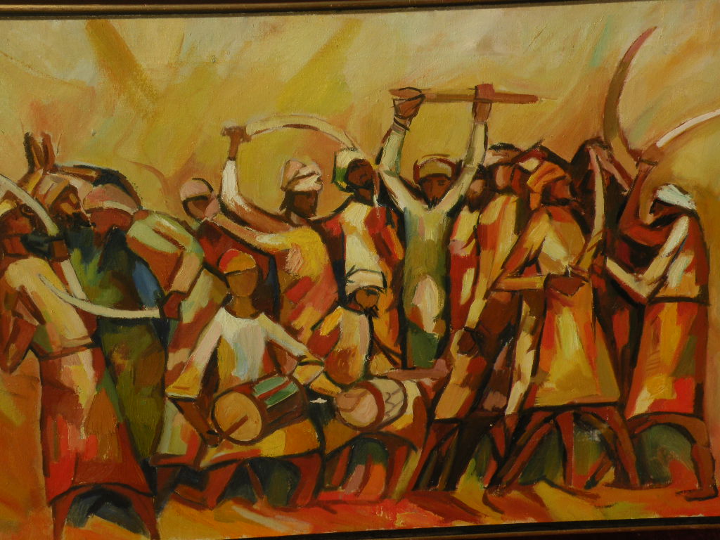Islamic art 1970 signed Omani painting of traditional dancers Islamic art 1970 signed Omani painting of traditional dancers