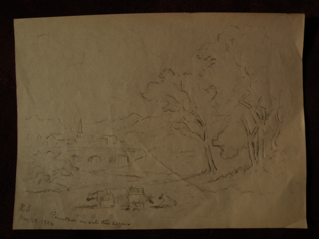 XANTHUS RUSSELL SMITH (1839-1929) noted American artist pencil drawing study of rural landscape with cows XANTHUS RUSSELL SMITH (1839-1929) noted American artist pencil drawing study of rural landscape with cows