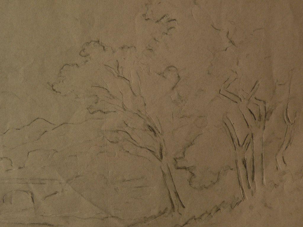 XANTHUS RUSSELL SMITH (1839-1929) noted American artist pencil drawing study of rural landscape with cows XANTHUS RUSSELL SMITH (1839-1929) noted American artist pencil drawing study of rural landscape with cows