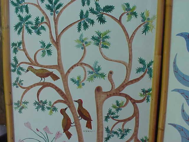 Haitian Art rare large painted room screen by well listed naive artist ADAM LEONTUS (1923-1986) Haitian Art rare large painted room screen by well listed naive artist ADAM LEONTUS (1923-1986)