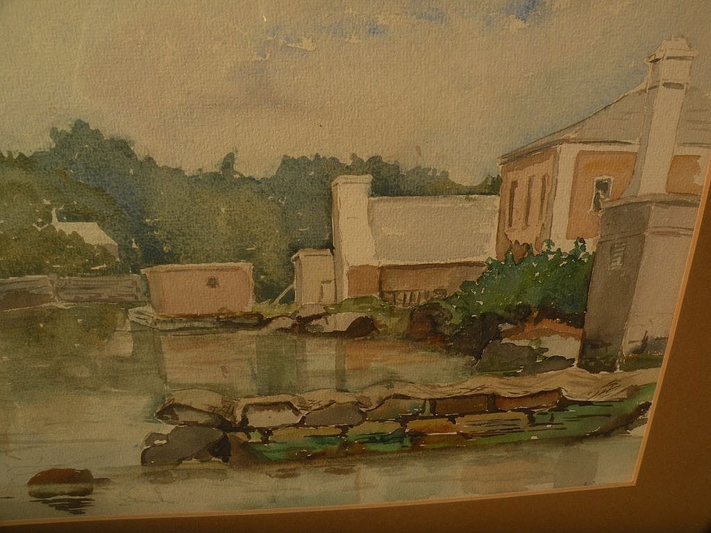 Bermuda art signed vintage watercolor landscape with houses dated 1887 Bermuda art signed vintage watercolor landscape with houses dated 1887