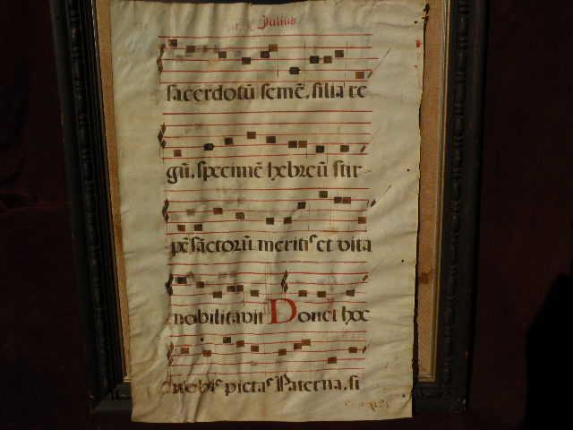 Antique music double sided antiphonal on animal skin circa 17th century Antique music double sided antiphonal on animal skin circa 17th century