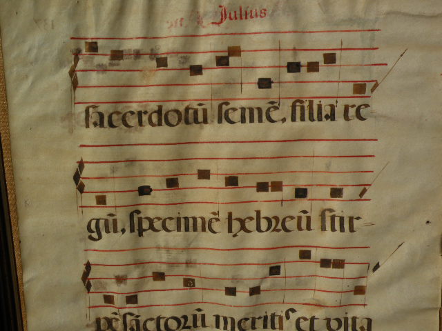 Antique music double sided antiphonal on animal skin circa 17th century Antique music double sided antiphonal on animal skin circa 17th century