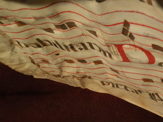 Antique music double sided antiphonal on animal skin circa 17th century Antique music double sided antiphonal on animal skin circa 17th century