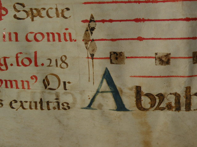 Antique music double sided antiphonal on animal skin circa 17th century Antique music double sided antiphonal on animal skin circa 17th century