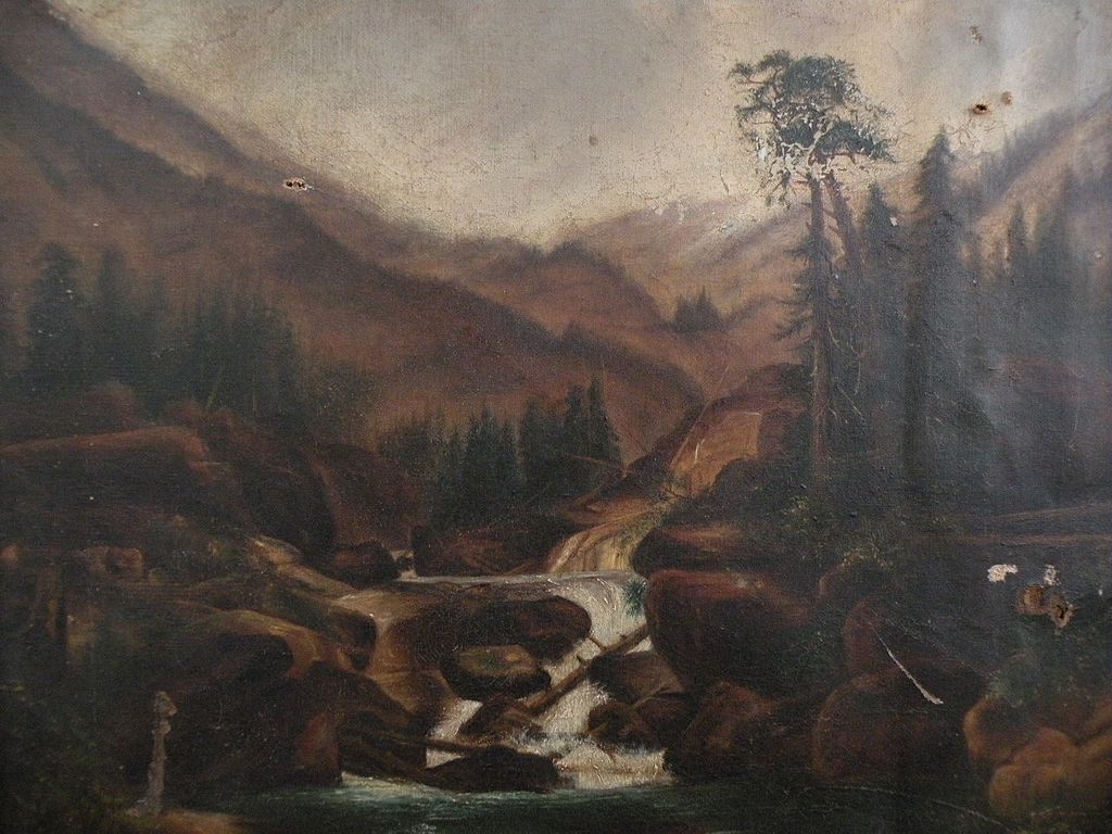 Vintage Colorado art early painting of Mountain of the Holy Cross after Thomas Moran Vintage Colorado art early painting of Mountain of the Holy Cross after Thomas Moran