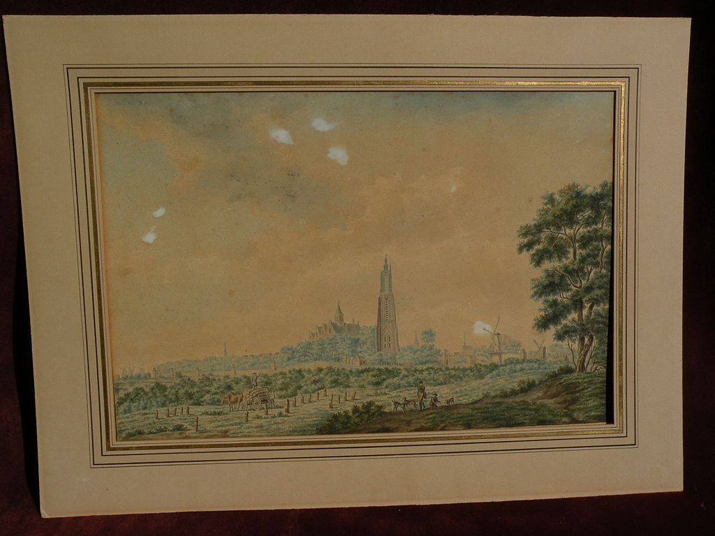 PAIR of circa 18th century Dutch detailed watercolor landscape drawings, subject identified as Amersfoort PAIR of circa 18th century Dutch detailed watercolor landscape drawings, subject identified as Amersfoort
