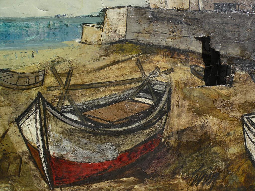 CHARLES LEVIER (1920-2004) French contemporary art very large painting of boats and harbor CHARLES LEVIER (1920-2004) French contemporary art very large painting of boats and harbor