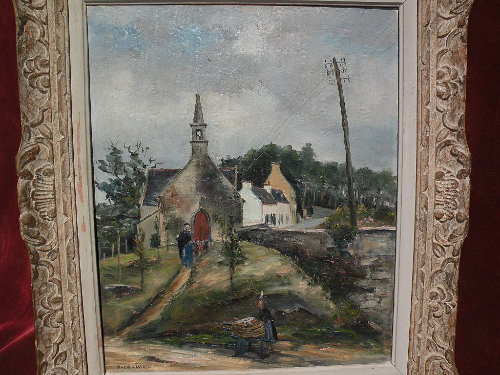 FRANCIS LE COADIC (1912-) French art charming painting of a country church in a landscape FRANCIS LE COADIC (1912-) French art charming painting of a country church in a landscape