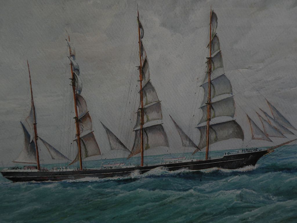 Marine art PAIR of ink and gouache drawings of clipper ships signed and dated Marine art PAIR of ink and gouache drawings of clipper ships signed and dated