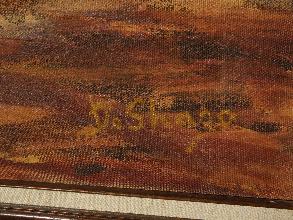Southwestern art regionalist style landscape painting signed DeShazo circa 1960s Southwestern art regionalist style landscape painting signed DeShazo circa 1960s