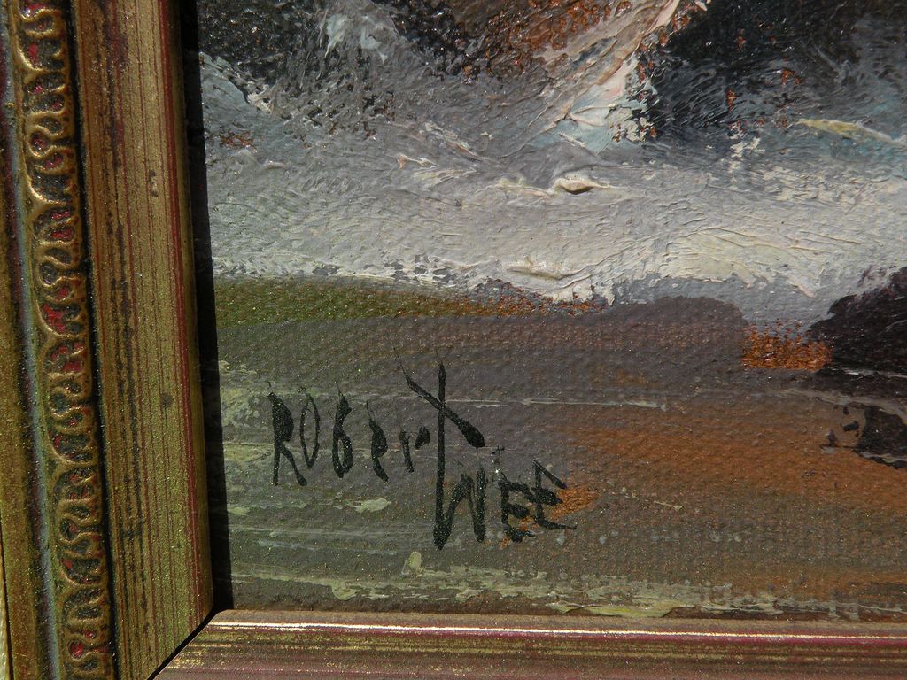 ROBERT WEE (1927-) California plein air art oil painting of coastal waves at sunset ROBERT WEE (1927-) California plein air art oil painting of coastal waves at sunset