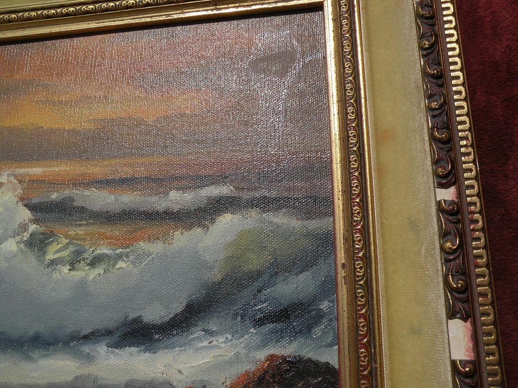 ROBERT WEE (1927-) California plein air art oil painting of coastal waves at sunset ROBERT WEE (1927-) California plein air art oil painting of coastal waves at sunset