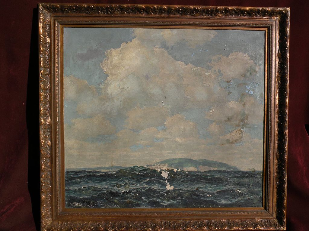 FREDERIC TELLANDER (1878-1977) large coastal marine seascape painting by well listed Midwestern artist and illustrator FREDERIC TELLANDER (1878-1977) large coastal marine seascape painting by well listed Midwestern artist and illustrator