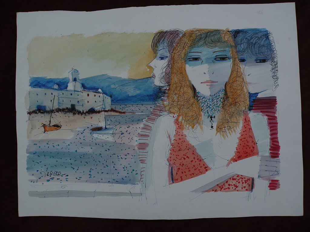CHARLES LEVIER (1920-2003) **FOUR** watercolor and ink signed drawings of young women CHARLES LEVIER (1920-2003) **FOUR** watercolor and ink signed drawings of young women