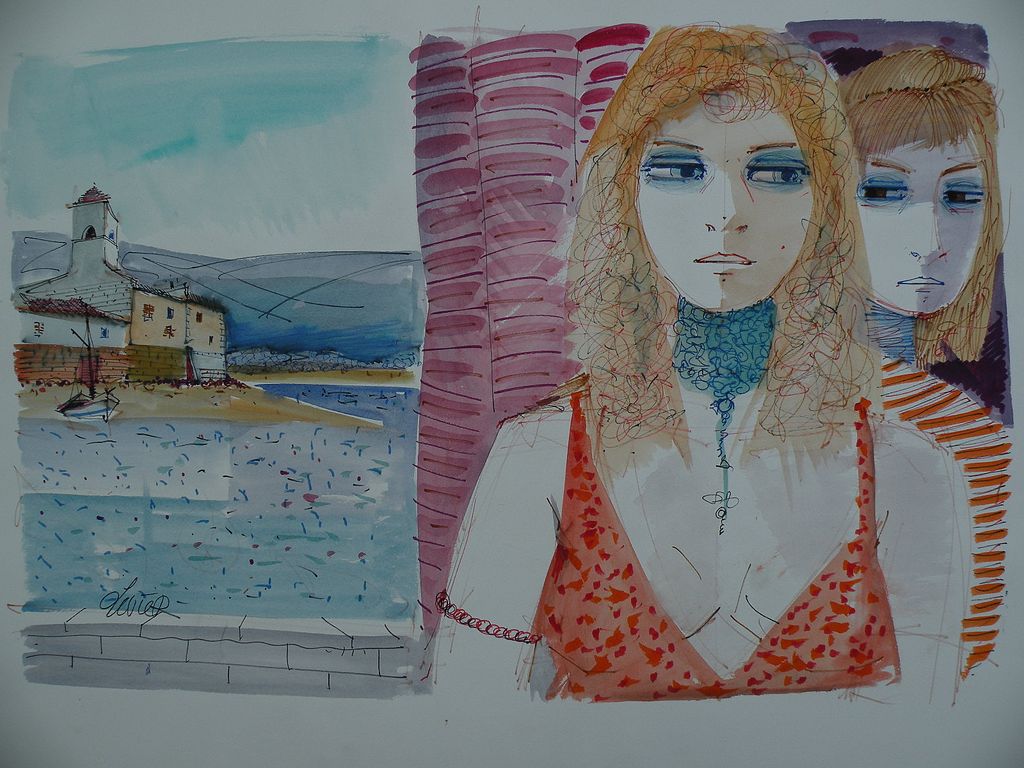 CHARLES LEVIER (1920-2003) **FOUR** watercolor and ink signed drawings of young women CHARLES LEVIER (1920-2003) **FOUR** watercolor and ink signed drawings of young women