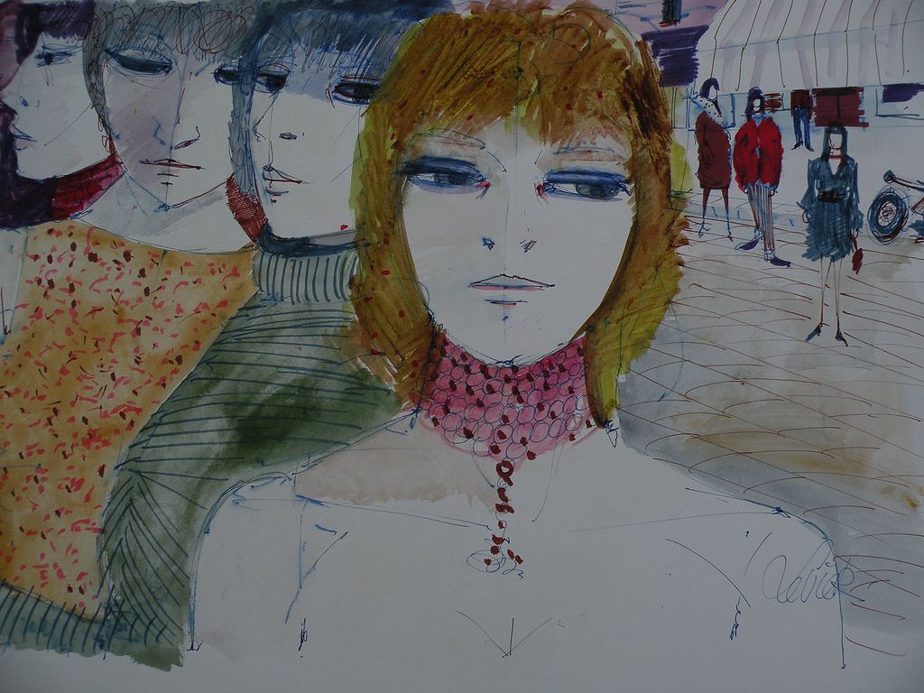 CHARLES LEVIER (1920-2003) **FOUR** watercolor and ink signed drawings of young women CHARLES LEVIER (1920-2003) **FOUR** watercolor and ink signed drawings of young women