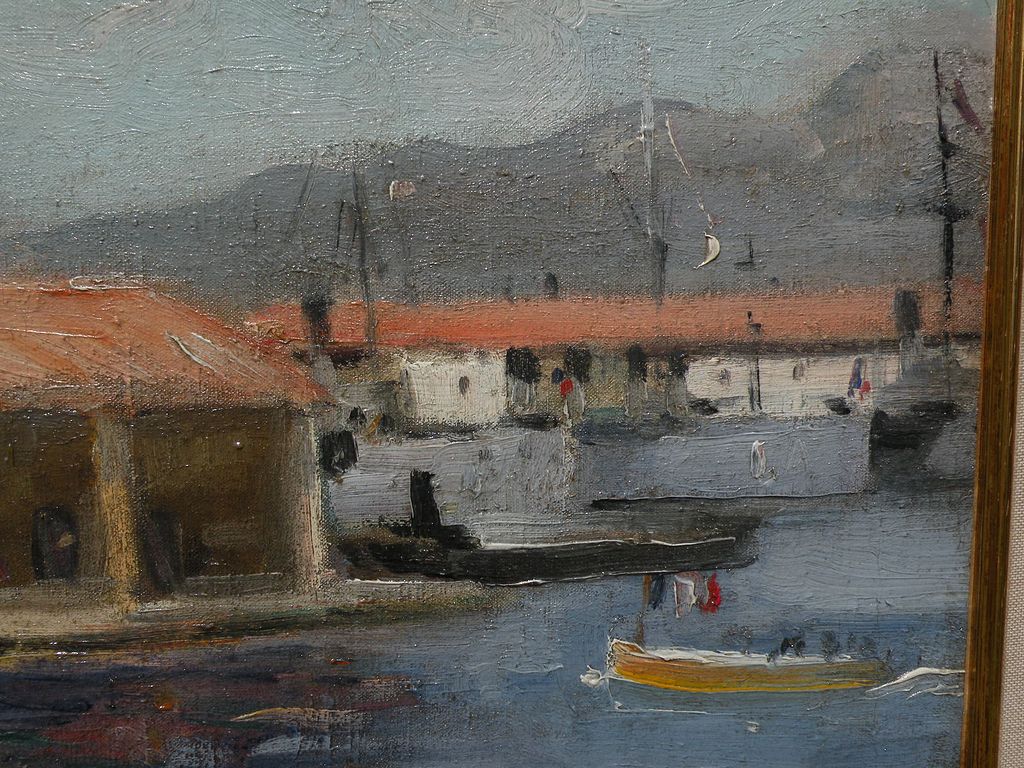 LOUIS MICHEL BERNARD (1885-1962) impressionist oil painting of Mediterranean port by noted French Orientalist painter LOUIS MICHEL BERNARD (1885-1962) impressionist oil painting of Mediterranean port by noted French Orientalist painter