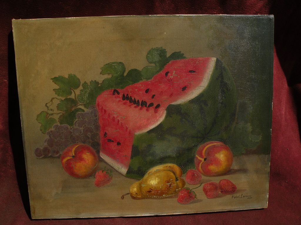 MABEL LEMOS (1861-) still life painting of fruit by noted Santa Cruz California listed artist MABEL LEMOS (1861-) still life painting of fruit by noted Santa Cruz California listed artist